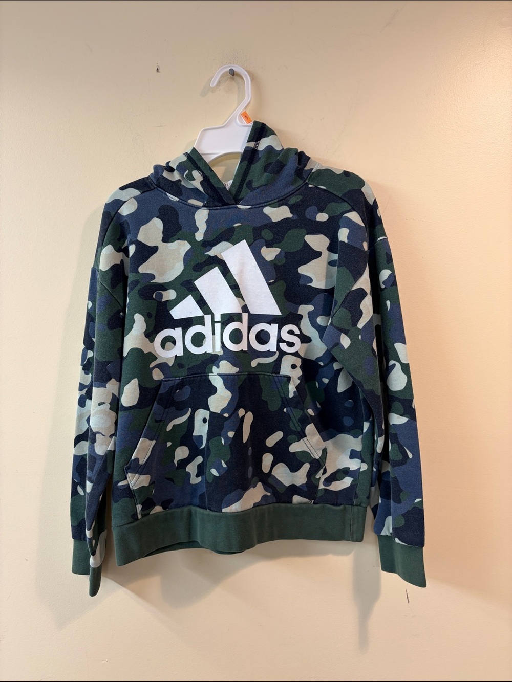 adidas Kids Camo Hoodie in Green, Navy & White
